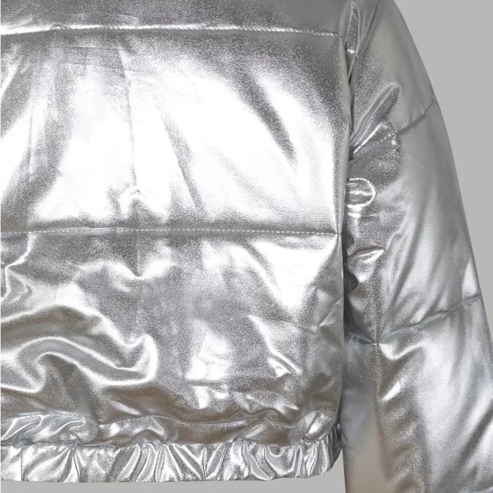Silver Metallic Big Girls Puffer Jacket